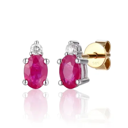 ŻÓŁTO BIAŁE KOLCZYKI RUBIN DIAMENTY pr 585