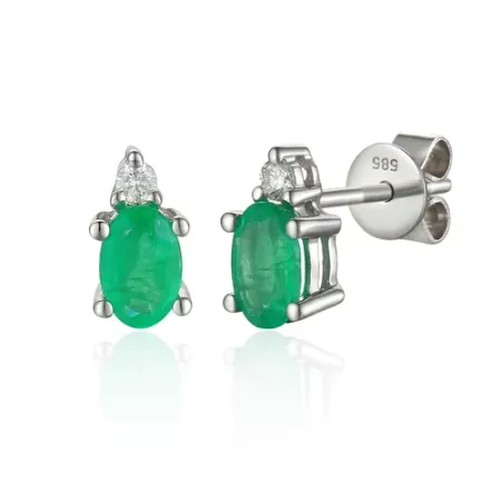 Kolczyki Białe Złoto Szmaragd Diamenty 585 Sztyft