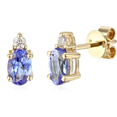 ZŁOTE KOLCZYKI TANZANIT DIAMENTY SZTYFT PRÓBA 585