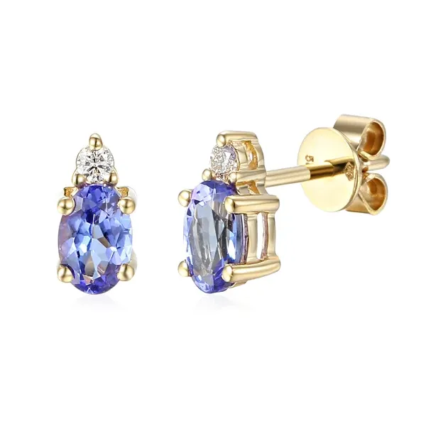 ZŁOTE KOLCZYKI TANZANIT DIAMENTY SZTYFT PRÓBA 585