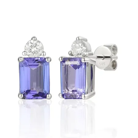 Kolczyki Tanzanit Diamenty Próba 585 Białe Złoto