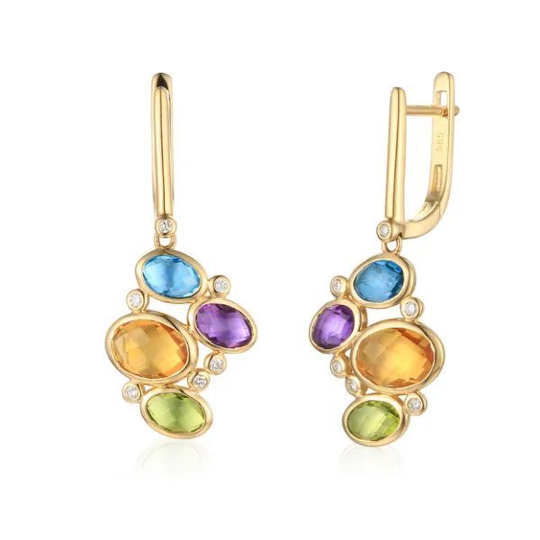 Złote 585 Kolczyki Ametyst Topaz Perydot Brylanty