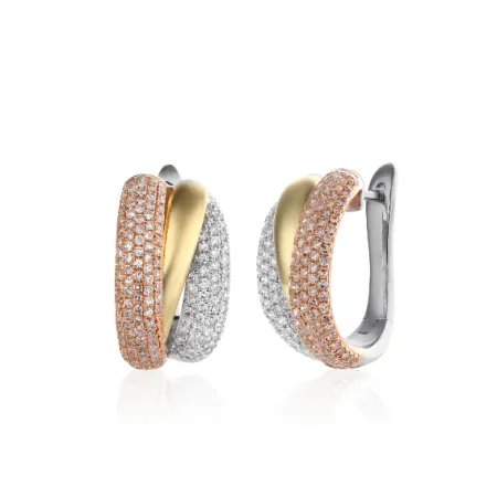 KOLCZYKI 585 DIAMENTY RÓŻOWO BIAŁO ŻÓŁTE ZŁOTO