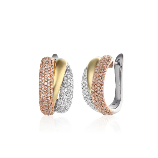 KOLCZYKI 585 DIAMENTY RÓŻOWO BIAŁO ŻÓŁTE ZŁOTO