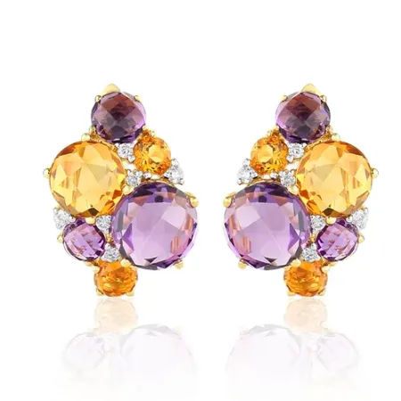 Złote Kolczyki Ametyst Cytryn Diamenty Próba 585