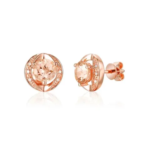RÓŻOWE KOLCZYKI MORGANIT DIAMENTY SZTYFT pr 585