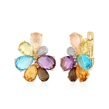 Złote 14K Kolczyki Ametyst Topaz Cytryn Brylanty