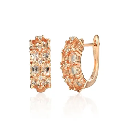 KOLCZYKI 585 MORGANIT DIAMENTY ZAPIĘCIE ANGIELSKIE