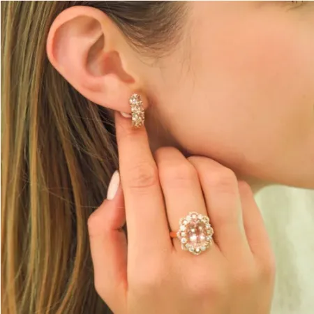 KOLCZYKI 585 MORGANIT DIAMENTY ZAPIĘCIE ANGIELSKIE