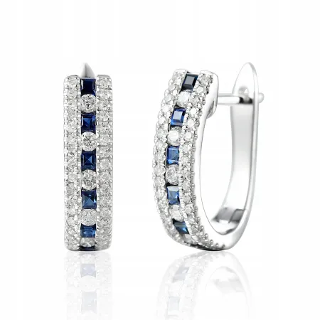 KOLCZYKI SZAFIRY DIAMENTY BIAŁE ZŁOTO PRÓBA 585