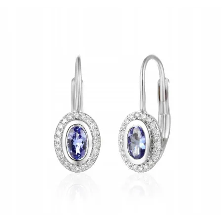 ZŁOTE KOLCZYKI 585 TANZANIT I DIAMENTY PATENTKA