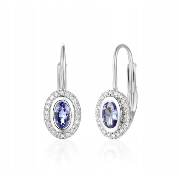 ZŁOTE KOLCZYKI 585 TANZANIT I DIAMENTY PATENTKA