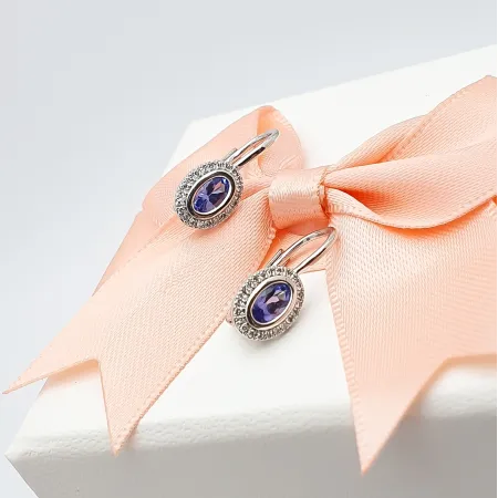 ZŁOTE KOLCZYKI 585 TANZANIT I DIAMENTY PATENTKA