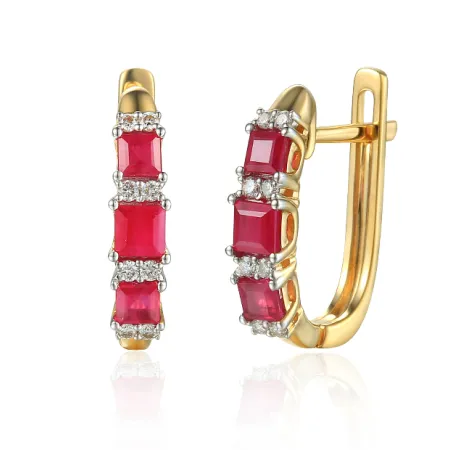 Złote Kolczyki Rubiny Diamenty Angielskie pr. 585