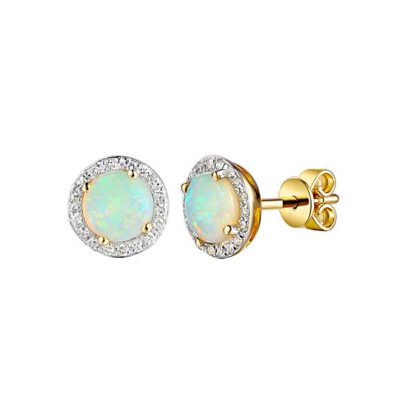 ZŁOTE KOLCZYKI OPALE I DIAMENTY PRÓBA 585