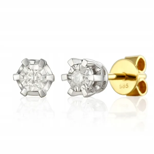 ZŁOTE KOLCZYKI DIAMENTY 0,11 ct SZTYFT 585 PREZENT