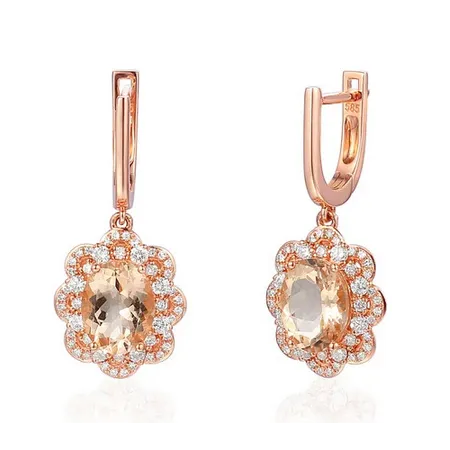 KOLCZYKI MORGANIT DIAMENTY RÓŻOWE ZŁOTO PRÓBA 585