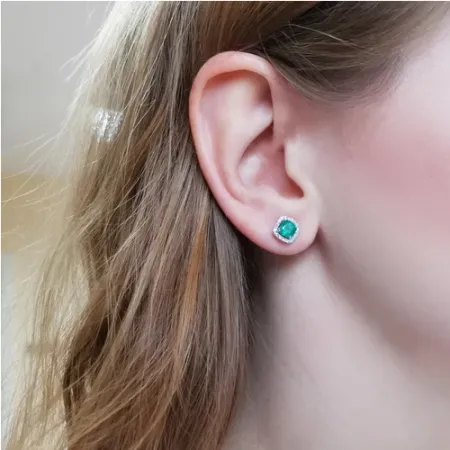 ZŁOTE KOLCZYKI SZMARAGD DIAMENTY PRÓBA 585 SZTYFT