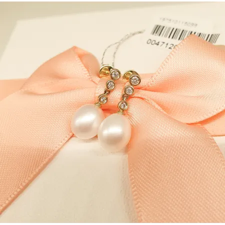 Złote Kolczyki 585 Perły i Diamenty Eleganckie