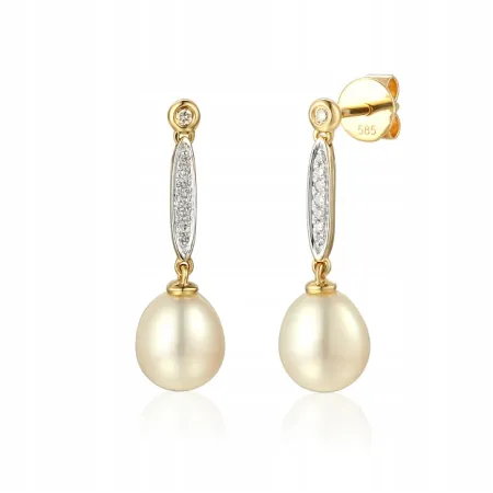 KOLCZYKI BIAŁE ZŁOTO PERŁY DIAMENTY PRÓBA 585