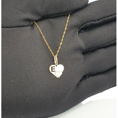 Złota Zawieszka Literka ''E'' w Sercu 585