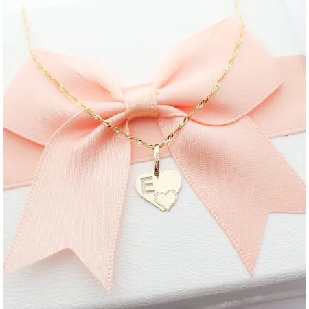 Złota Zawieszka Literka ''E'' w Sercu 585