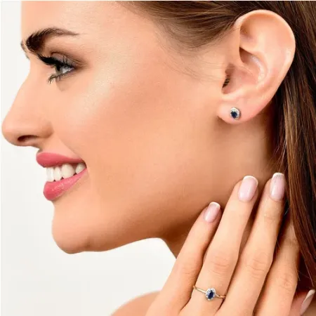 ZŁOTE KOLCZYKI Z SZAFIREM I DIAMENTAMI 585 SZTYFT