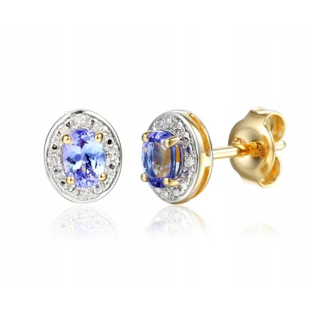 ZŁOTE KOLCZYKI TANZANIT DIAMENT 585 SZTYFT PREZENT
