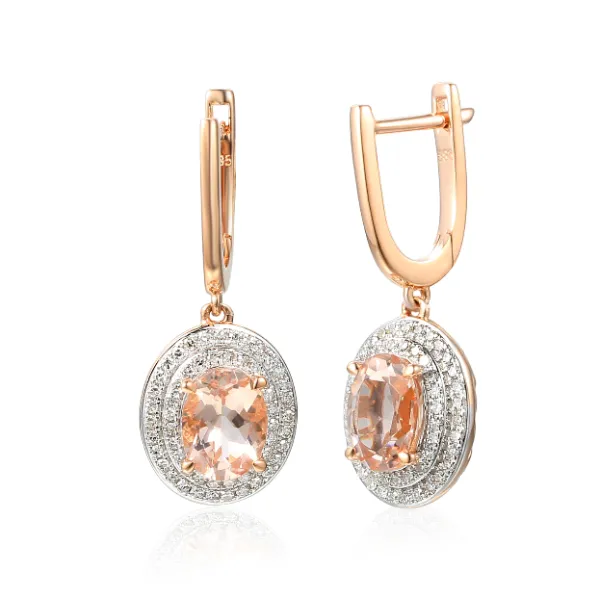 KOLCZYKI MORGANIT DIAMENTY 585 RÓŻOWE ZŁOTO