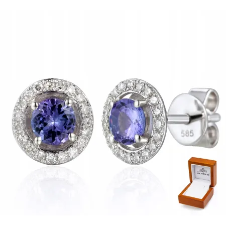 KOLCZYKI TANZANIT DIAMENTY BIAŁE ZŁOTO PRÓBA 585