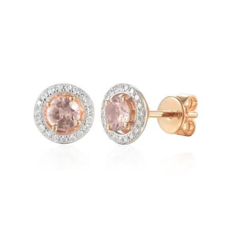 KOLCZYKI MORGANIT DIAMENTY 585 RÓŻOWE ZŁOTO
