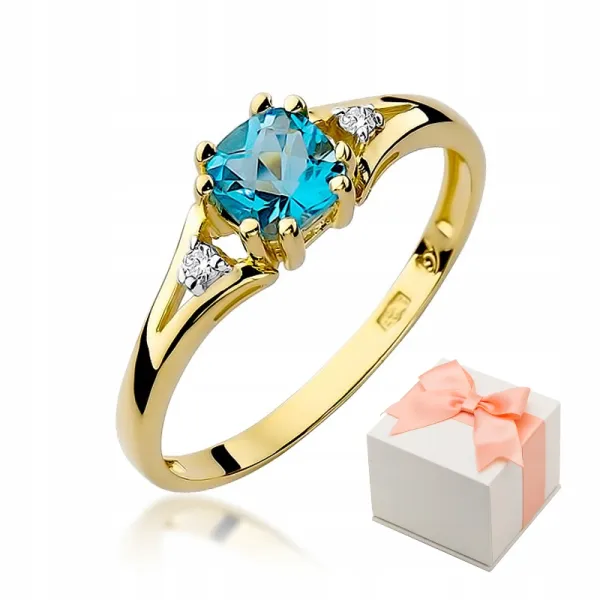 Złoty Pierścionek Zaręczynowy 585 Topaz Grawer