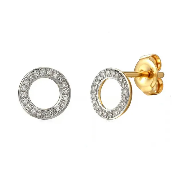 ZŁOTE 14K KOLCZYKI KÓŁKA OPONKI Z DIAMENTAMI