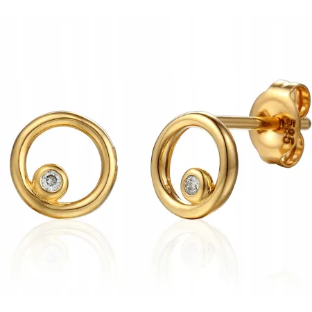 ZŁOTE 585 KOLCZYKI KÓŁKA Z DIAMENTAMI SZTYFT