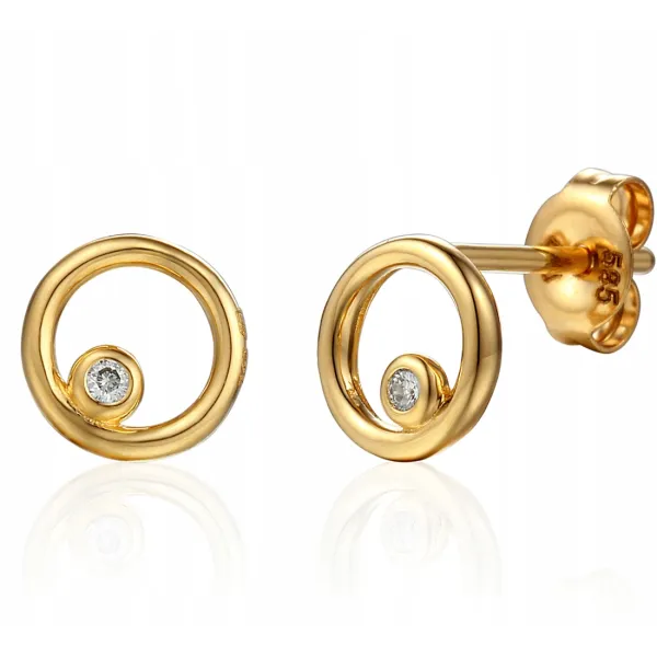 ZŁOTE 585 KOLCZYKI KÓŁKA Z DIAMENTAMI SZTYFT