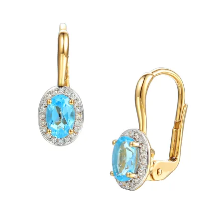 ZŁOTE 14K KOLCZYKI TOPAZ DIAMENTY PATENTKA PREZENT