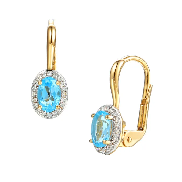 ZŁOTE 14K KOLCZYKI TOPAZ DIAMENTY PATENTKA PREZENT