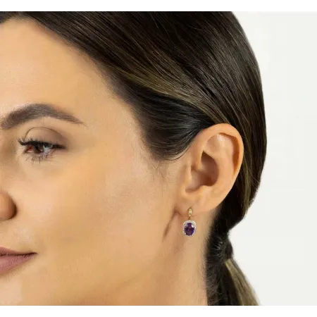 Złote Kolczyki Ametyst Diamenty Patentka pr 585