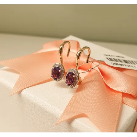 Złote Kolczyki Ametyst Diamenty Patentka pr 585