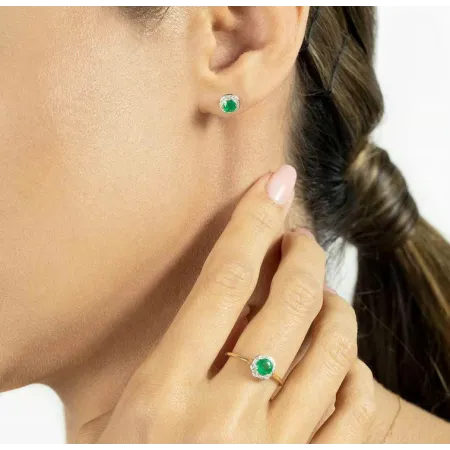 ZŁOTE KOLCZYKI 585 SZMARAGD DIAMENTY SZTYFT