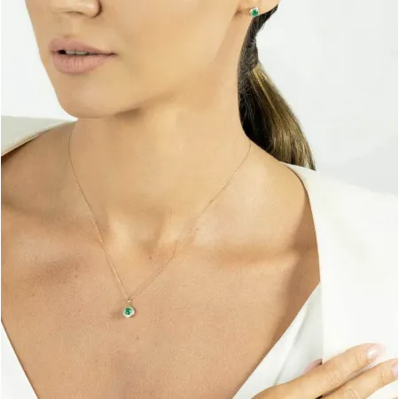 ZŁOTE KOLCZYKI 585 SZMARAGD DIAMENTY SZTYFT