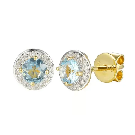 ZŁOTE KOLCZYKI 585 AKWAMARYN DIAMENTY SZTYFT