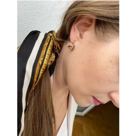 Złote 14K Kolczyki Duży Cytryn Diamenty Patentka