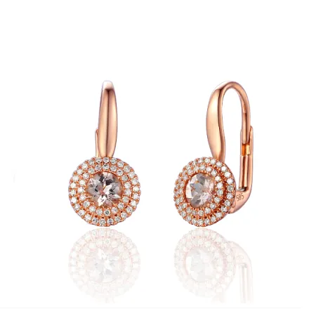 KOLCZYKI 585 MORGANITY DIAMENTY RÓŻOWE ZŁOTO