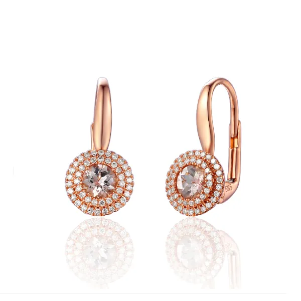 KOLCZYKI 585 MORGANITY DIAMENTY RÓŻOWE ZŁOTO