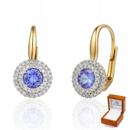 ZŁOTE 585 KOLCZYKI TANZANIT I DIAMENTY NA PREZENT