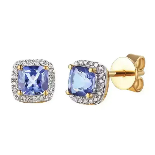 KOLCZYKI TANZANIT DIAMENTY ZŁOTO pr 585