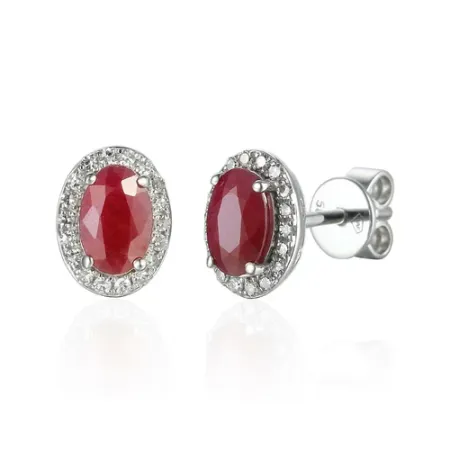 Kolczyki Rubin Diamenty Sztyft Białe Złoto pr 585