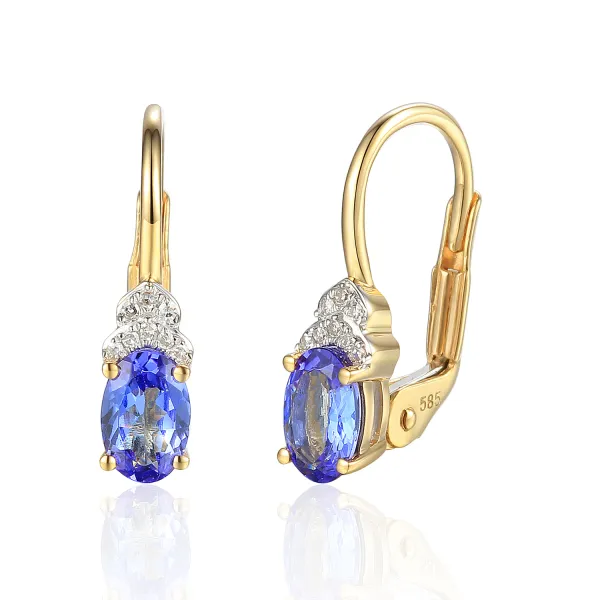 ZŁOTE 585 KOLCZYKI TANZANIT I DIAMENTY NA PREZENT