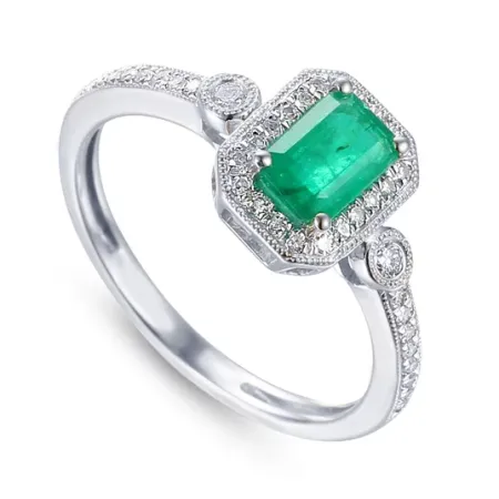 ZŁOTY PIERŚCIONEK 585 ZE SZMARAGDEM I BRYLANTAMI